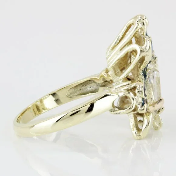 Vintage 14k Yellow Gold CZ & Enamel Butterfly Ring w/ 2 Diamonds - Image 3