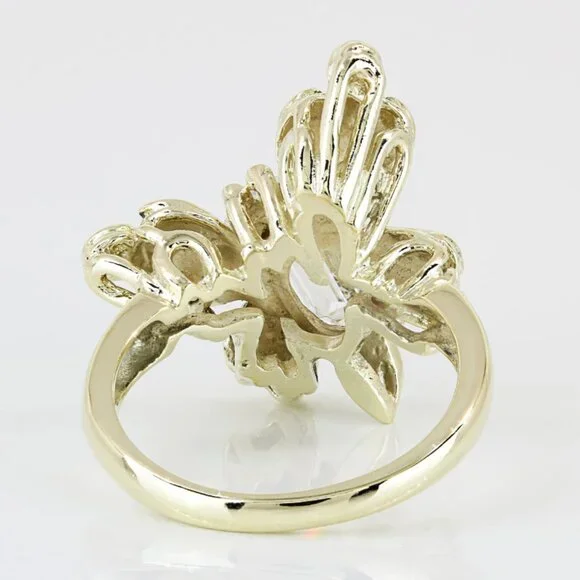 Vintage 14k Yellow Gold CZ & Enamel Butterfly Ring w/ 2 Diamonds - Image 4