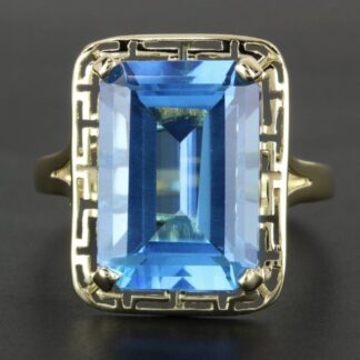 Vintage 14k Greek Key Ring w/ Blue Topaz