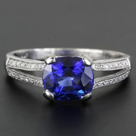 Platinum Ceylon Sapphire & Diamond Ring