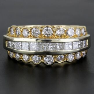 14K Yellow Gold Princess & Round Diamond Wedding Anniversary Band Cocktail Ring