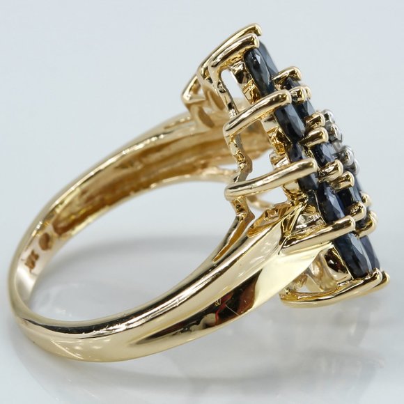 Vintage 14k Yellow Gold Sapphire and Diamond Flower Cocktail Statement Ring - Image 3