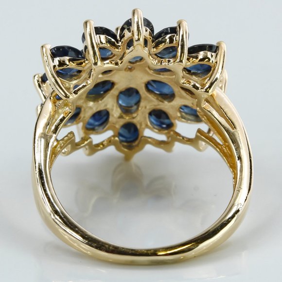 Vintage 14k Yellow Gold Sapphire and Diamond Flower Cocktail Statement Ring - Image 4