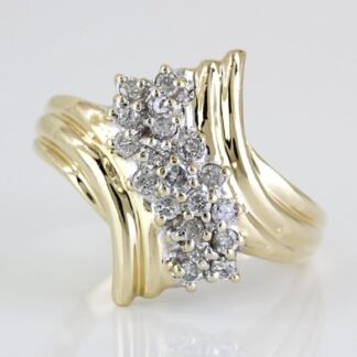 Vintage 10k Yellow Gold Diamond Cluster Cocktail Ring