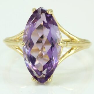 10k Yellow Gold Marquise Amethyst Solitaire Ring