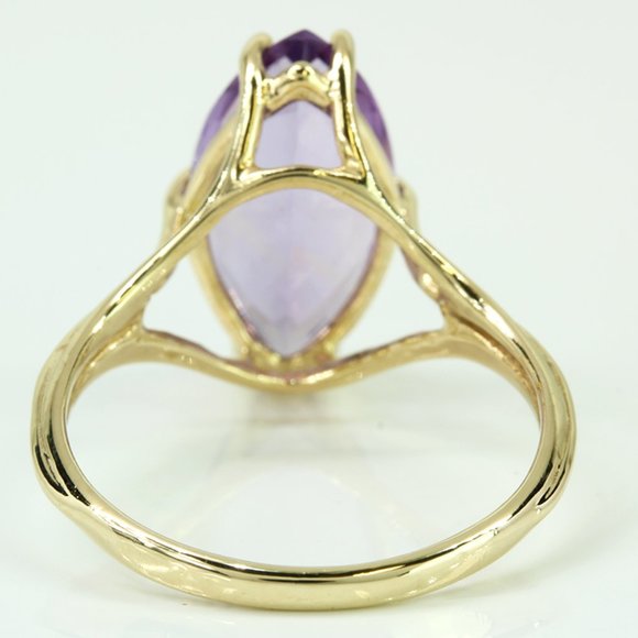 10k Yellow Gold Marquise Amethyst Solitaire Ring - Image 3