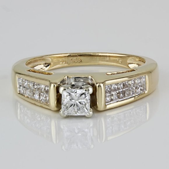 14K Yellow Gold Princess Diamond Wedding Engagement / Anniversary Ring
