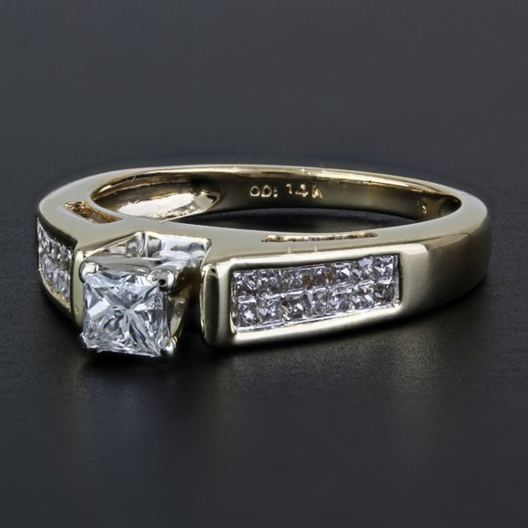 14K Yellow Gold Princess Diamond Wedding Engagement / Anniversary Ring - Image 5
