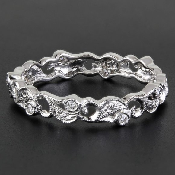 New Jolie 18k White Gold Diamond Stackable Eternity Wedding Ring
