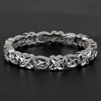 New Jolie 18K White Gold Diamond Milgrain Floral Eternity Ring