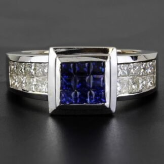 18K White Gold Princess Sapphire and Diamond Anniversary Cocktail Band Ring