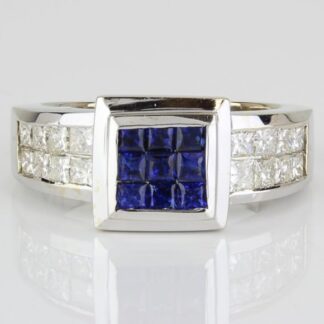 18K White Gold Princess Sapphire and Diamond Anniversary Cocktail Band Ring