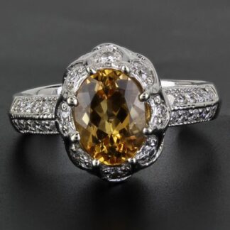 14K White Gold Citrine Pavé Diamond Anniversary Cocktail Birthstone Ring by TAL