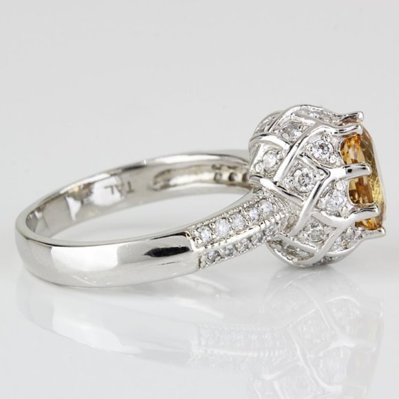 14K White Gold Citrine Pavé Diamond Anniversary Cocktail Birthstone Ring by TAL - Image 4