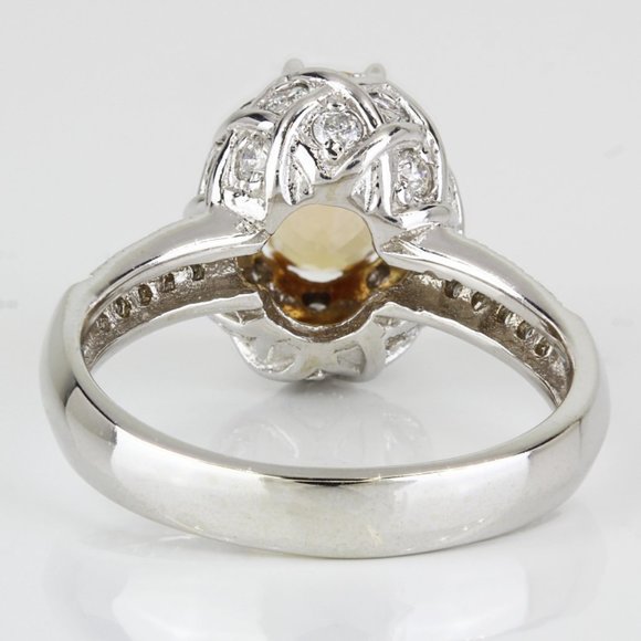 14K White Gold Citrine Pavé Diamond Anniversary Cocktail Birthstone Ring by TAL - Image 5