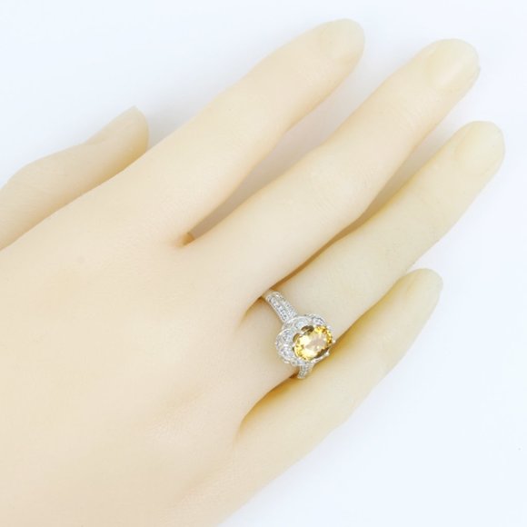 14K White Gold Citrine Pavé Diamond Anniversary Cocktail Birthstone Ring by TAL - Image 8