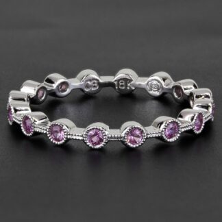 New! 18K White Gold Stackable Pink Sapphire Eternity Band Ring by Carl Blackburn