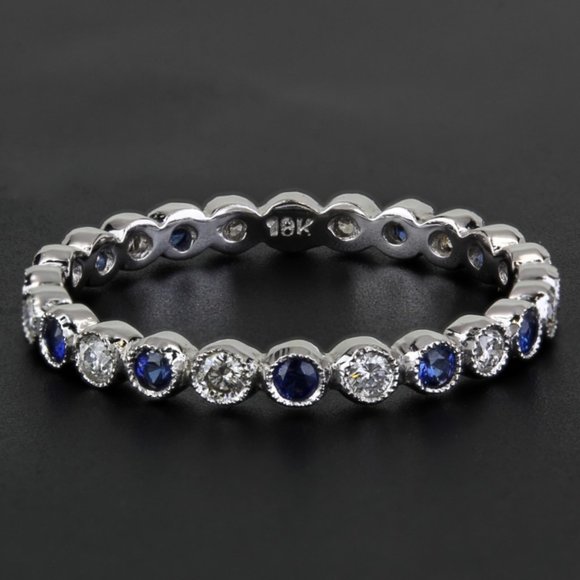 New Jolie 18K White Gold Diamond & Sapphire Stackable Eternity Band