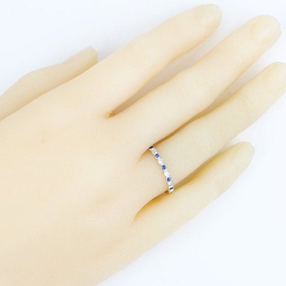 New Jolie 18K White Gold Diamond & Sapphire Stackable Eternity Band - Image 4