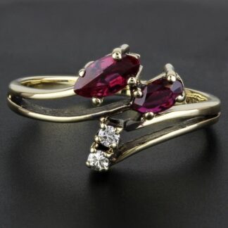 14K Yellow Gold Marquise Ruby & Diamond Split‑Shank Anniversary / Cocktail Ring
