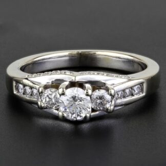 14K White Gold Three‑Stone Diamond Bridal / Engagement Ring