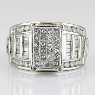 10k White Gold Princess-cut + Baguette-cut Diamond Wedding / Cocktail Ring