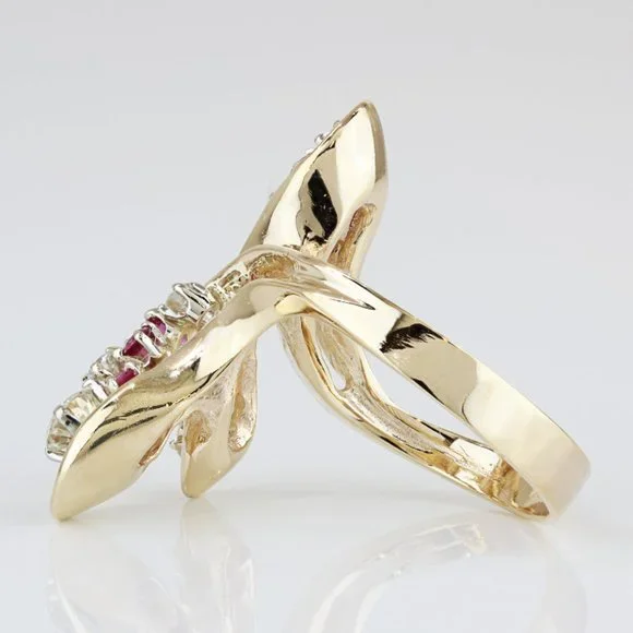 14k Yellow Gold Diamond + Red Spinel Wedding / Anniversary / Cocktail Ring - Image 3