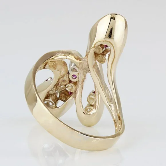 14k Yellow Gold Diamond + Red Spinel Wedding / Anniversary / Cocktail Ring - Image 4