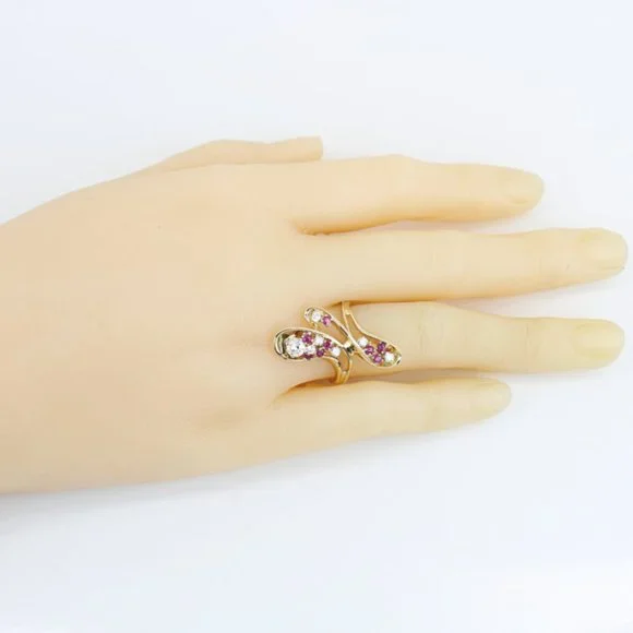14k Yellow Gold Diamond + Red Spinel Wedding / Anniversary / Cocktail Ring - Image 6
