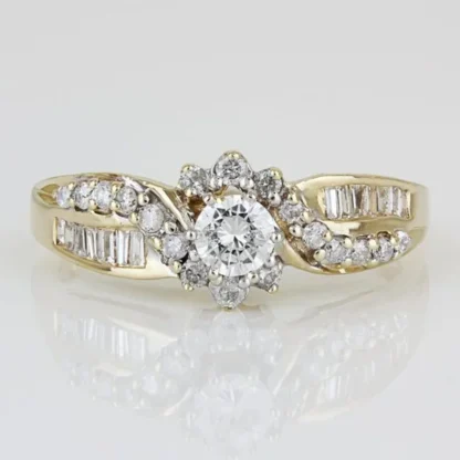 14k Yellow Gold Round & Baguette Diamond Wedding / Engagement ...