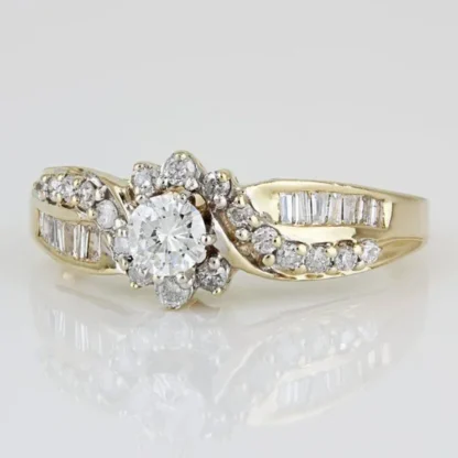 14k Yellow Gold Round & Baguette Diamond Wedding / Engagement ...