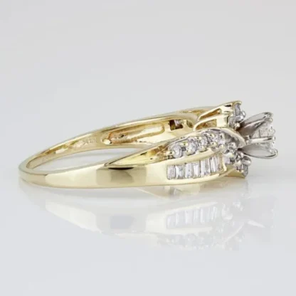 14k Yellow Gold Round & Baguette Diamond Wedding / Engagement ...