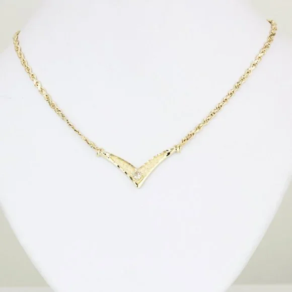 14K Yellow Gold Diamond Chevron Rope Link Anniversary Choker Necklace - 15" - Image 5