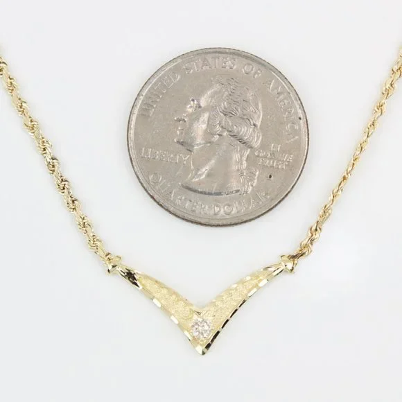 14K Yellow Gold Diamond Chevron Rope Link Anniversary Choker Necklace - 15" - Image 6