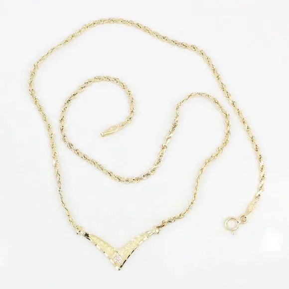 14K Yellow Gold Diamond Chevron Rope Link Anniversary Choker Necklace - 15" - Image 7