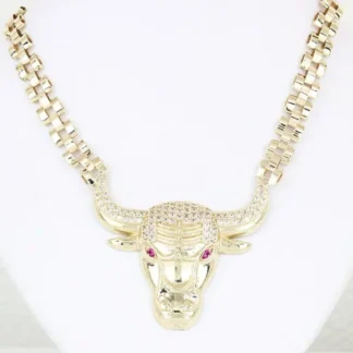 10k Yellow Gold Rolex-Style Chicago Bulls Cubic Zirconia + Spinel Chain - 19"