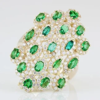 14k Yellow Gold White & Green Cubic Zirconia CZ Heart Cocktail Ring