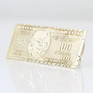 10k Yellow Gold One Hundred Dollar Bill $100 Money Double Finger Ring