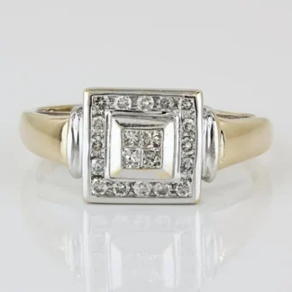 14k Two-tone Gold Princess + Round-cut Diamond Anniversary / Cocktail Ring