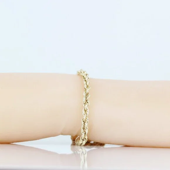 10k Yellow Gold Rope Link Bracelet - 8" - Image 3