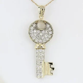 10k Yellow Gold Cubic Zirconia CZ Encrusted Key Pendant Charm