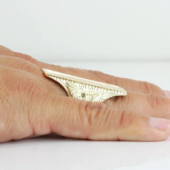 Vintage 14k Yellow Gold Long Statement Custom Signet Eagle Ring - Image 3