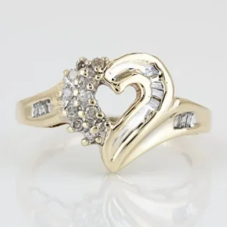 10k Two-tone Gold Round & Baguette Diamond Heart Ring