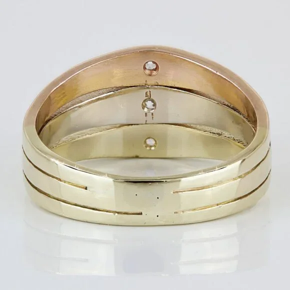 14k Tri-Color Gold Wide Multiband Cubic Zirconia CZ Ring - Image 4