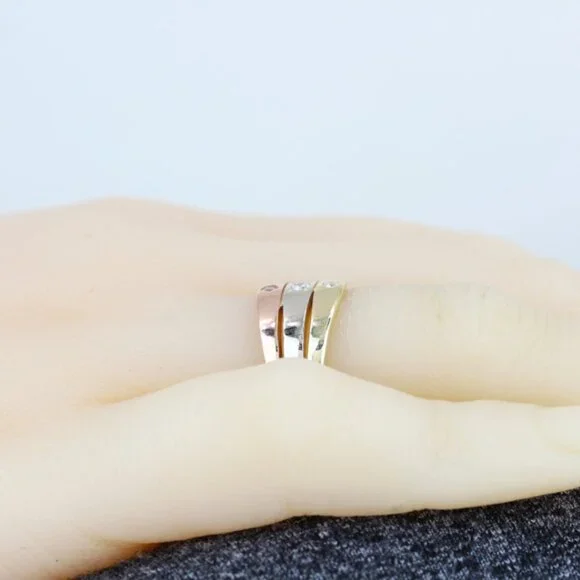 14k Tri-Color Gold Wide Multiband Cubic Zirconia CZ Ring - Image 9