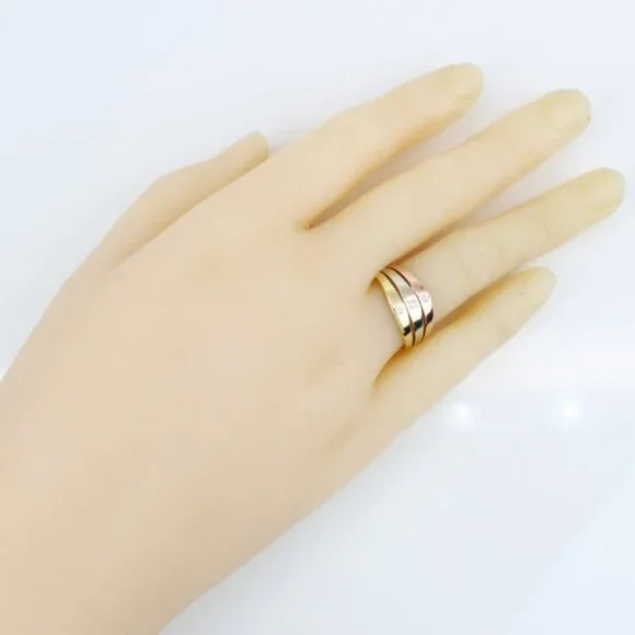 14k Tri-Color Gold Wide Multiband Cubic Zirconia CZ Ring - Image 8