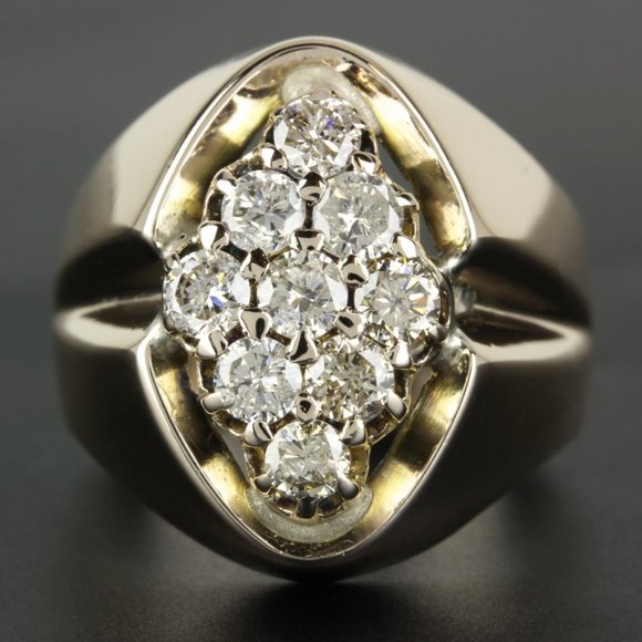 Vintage 8 Karat Yellow Gold 9-Diamond Custom Made Men's Cocktail Ring