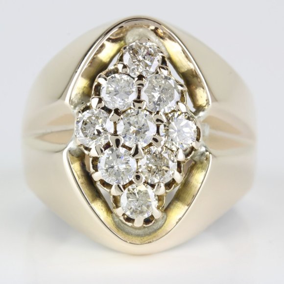 Vintage 8 Karat Yellow Gold 9-Diamond Custom Made Men's Cocktail Ring - Image 6