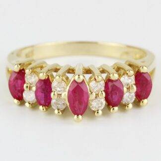 14K Yellow Gold Marquise Ruby & Diamond Anniversary Wedding Band Cocktail Ring
