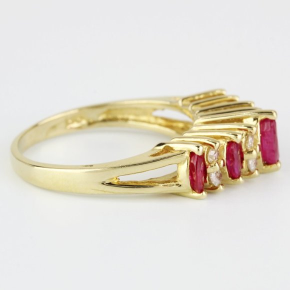 14K Yellow Gold Marquise Ruby & Diamond Anniversary Wedding Band Cocktail Ring - Image 3